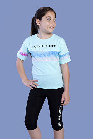 Toontoy Kız Çocuk Garnili Baskılı Taytlı Takım