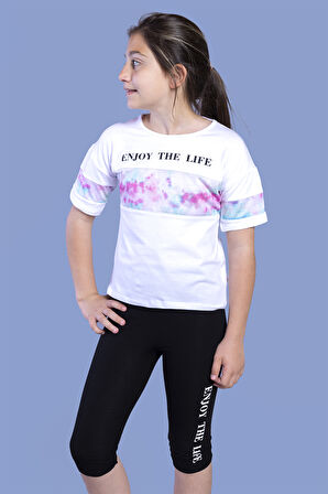 Toontoy Kız Çocuk Garnili Baskılı Taytlı Takım