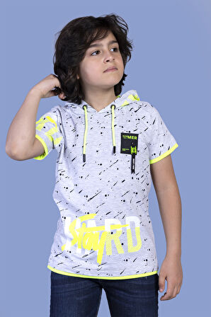 Toontoy Erkek Çocuk Kapüşonu File Detaylı Armalı Tişört