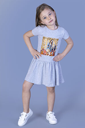 Toontoy Kız Çocuk Dijital Baskılı Taş İşlemeli Elbise