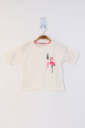 Toontoy Kız Çocuk Düşük Kol Flamingo Baskılı Tişört