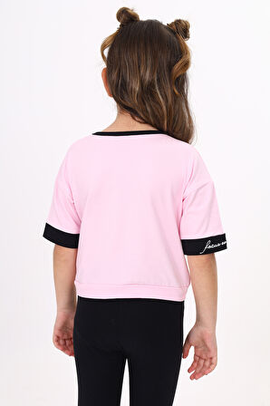 Toontoy Kız Çocuk Önü Bağlama Detaylı Baskılı Tişört