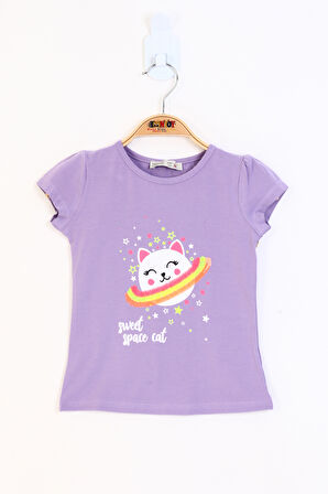 Toontoy Kız Çocuk Pul Detaylı Baskılı Tişört