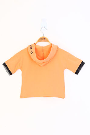 Toontoy Kız Çocuk Kapüşonlu Kolları File Detaylı Baskılı Tişört