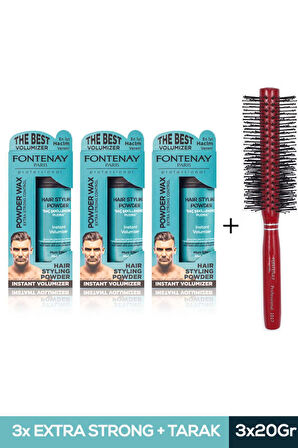Fontenay Saç Şekillendirici Pudra Toz Wax Mat Effect Mavı 20gr X3 + Profesyonel Saç Fırçası 1017 4'lü Set 