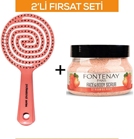 Fontenay Profesyonel 3 Boyutlu Saç Fırçası +Face&Body Peeling Scrub Yüz Maskesi Çilek 350ml 2'Li Set