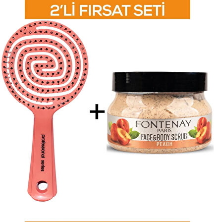 Fontenay Profesyonel 3 Boyutlu SaçFırçası+Face&Body Peeling Scrub Yüz Maskesi Şeftali 350ml 2'Li Set