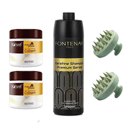 Fontenay Karseell Collagen Saç Maskesi X2 + Premium Keratin Saç Şampuanı + Saç MasajTarağı Y. 4'Lü 