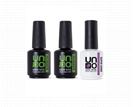 Fontenay Uno Top Coat Super Shine 15ml - Uno Rubber Base Coat 15m X2 3'Lü Set