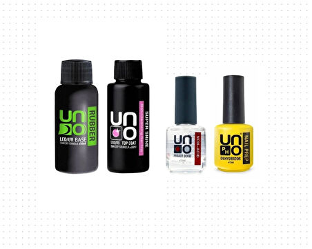 Fontenay Prof. Uno Rubber Base Coat & Super Shine Top Coat 50ML + Primer & Dehydrator 15ml 4'Lü Set