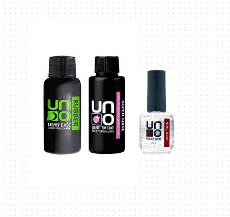Fontenay Prof. Uno Rubber Base Coat & Super Shine Top Coat 50ML + Non-Acid Primer 15ml 4'Lü Set