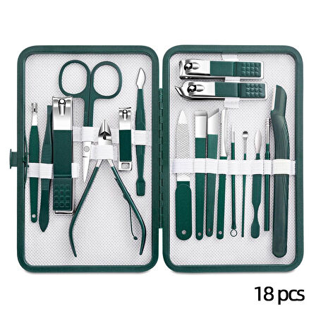 Fontenay Profesyonel Çantalı 18 Parça Tırnak Bakım Seti Paslanmaz Çelik Manikür Pedikür Tırnak Makası Seti