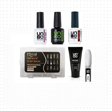 Fontenay Uno Poly Jel Clear Şeffaf 30G+Protez Tırnak Tips Üst Form Jel Tips +BaseCoat-TopCoat-Primer