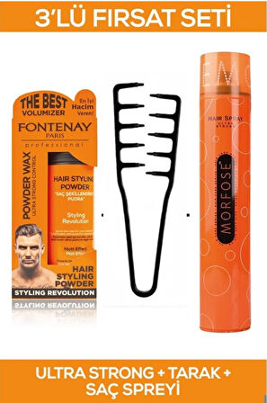 Fontenay Saç Şekillendirici Pudra Toz Wax Ultra Strong + Mucizevi Şekil Tarağı + Saç Sprey 3'Lü Set
