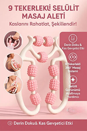 Fontenay Kas Gevşetici Masaj Aleti 9 Tekerlekli Ayarlanabilir Lenf Drenaj Rulosu Bacak Kol Selülit