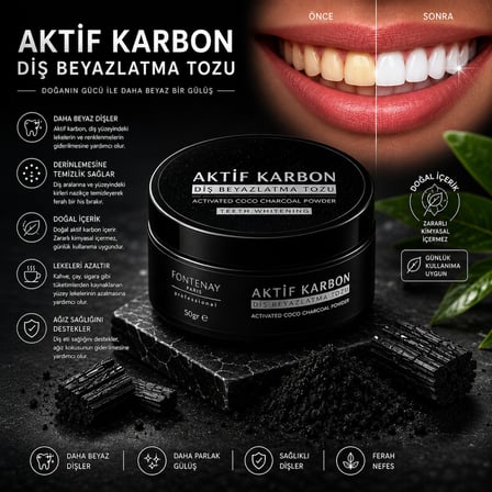 Profesyonel Aktif Karbon Diş Beyazlatıcı Toz 50 gr Doğal Diş Temizleme