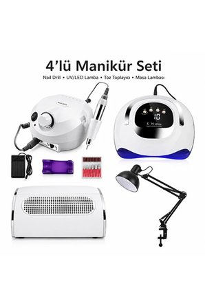 Profesyonel 4’lü Manikür Seti Nail Drill UV LED Lamba Toz Toplayıcı Masa Lambası