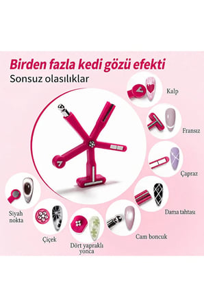 9'lu 1 Arada Kedi Gözü Magnet Seti Kalp Çiçek French Yonca Manyetik Oje Şekillendirme Aparatı