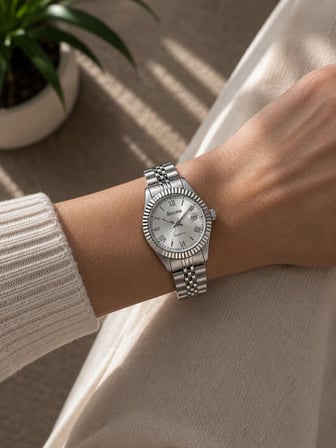 Rexona Kadın Kol Saati 28 mm Çelik Kordon Beyaz Kadran Gümüş Renk Quartz Tarih Göstergeli