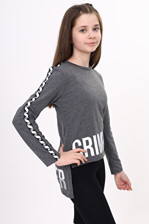 Toontoy Kız Çocuk Criminal Baskılı İki Kolu Şeritli Tişört