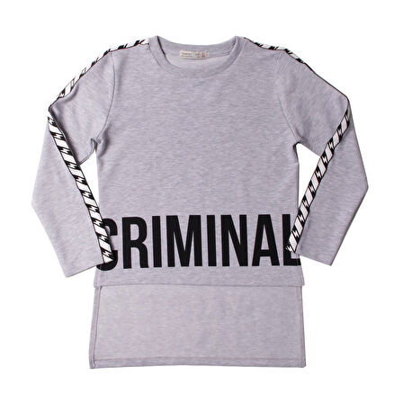 Toontoy Kız Çocuk Criminal Baskılı İki Kolu Şeritli Tişört