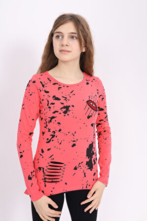 Toontoy Kız Çocuk Sweatshirt  Lazer Kesim Dudak Nakışlı