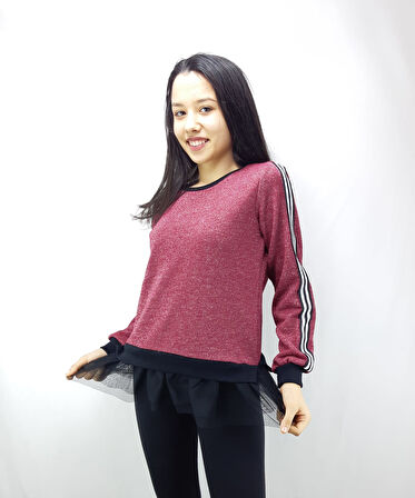 Toontoy Kız Çocuk Kol Üstü Ve Arkası Şeritli Sweatshirt