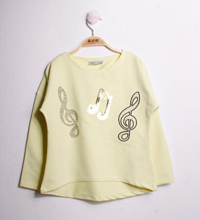 Toontoy Kız Çocuk T-Shirt Pullu Nota Nakış