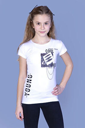 Toontoy Kız Çocuk T-Shirt Göğsü Lazer Kesim