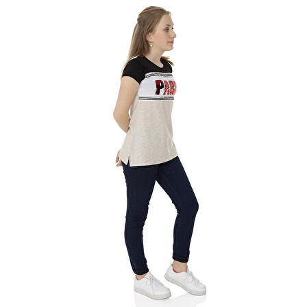 Toontoy  Kız Çocuk T-Shirt Paris Pul Nakış