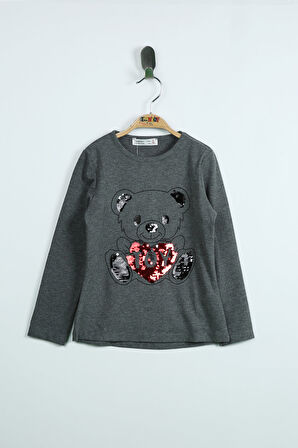 Toontoy Kız Çocuk T-Shirt Ayıcık Baskı Pul Nakış