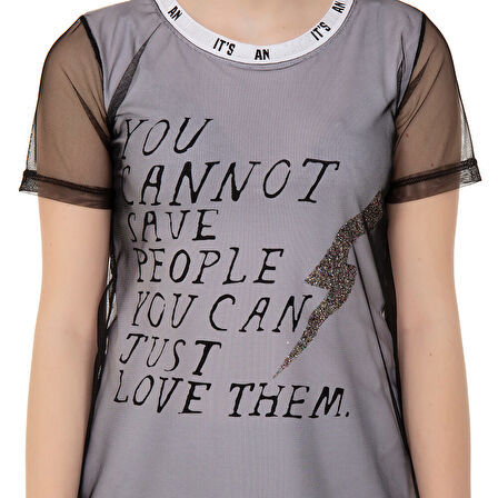 Toontoy Kız Çocuk Yazı Baskılı Tişört