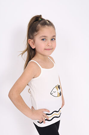 Toontoy Kız Çocuk Pul İşlemeli Balık Nakış Askılı Atlet