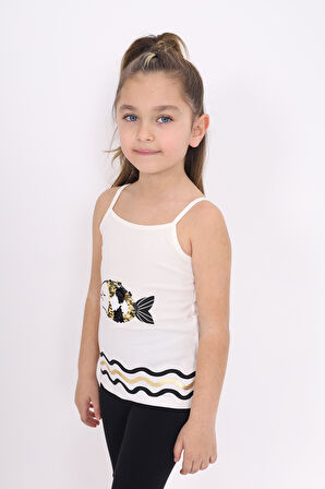 Toontoy Kız Çocuk Pul İşlemeli Balık Nakış Askılı Atlet