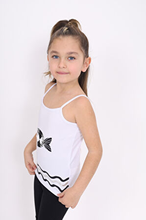 Toontoy Kız Çocuk Pul İşlemeli Balık Nakış Askılı Atlet