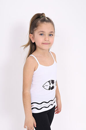 Toontoy Kız Çocuk Pul İşlemeli Balık Nakış Askılı Atlet