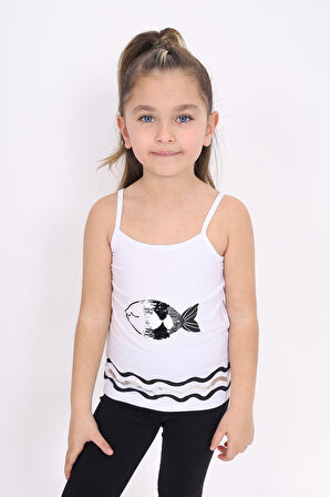 Toontoy Kız Çocuk Pul İşlemeli Balık Nakış Askılı Atlet