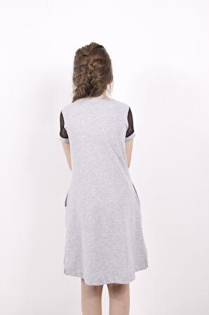 Toontoy Kız Çocuk Forever Pul Nakışlı Kol Fileli Elbise