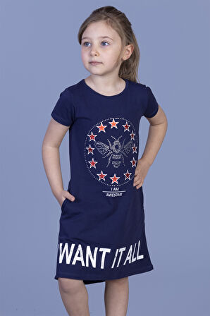 Toontoy Kız Çocuk  I Want It All Baskılı Elbise