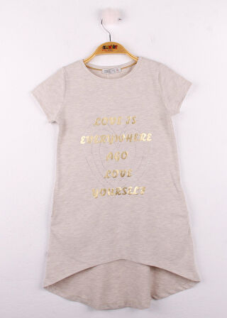 Toontoy Kız Çocuk Yazı Baskılı Elbise