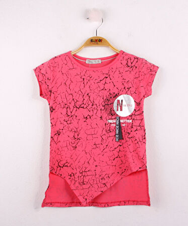 Toontoy Kız Çocuk Göğsü Şerit Aksesuarlı Tişört