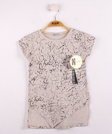 Toontoy Kız Çocuk Göğsü Şerit Aksesuarlı Tişört