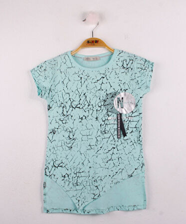 Toontoy Kız Çocuk Göğsü Şerit Aksesuarlı Tişört