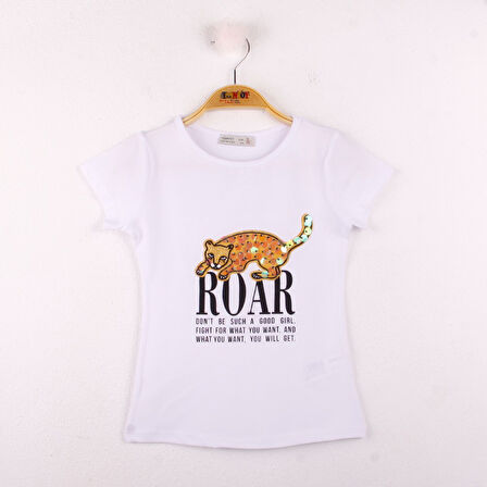 Toontoy Kız Çocuk Leopar Baskılı Pullu Tişört