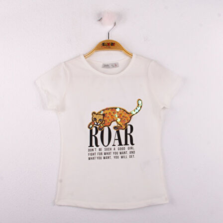 Toontoy Kız Çocuk Leopar Baskılı Pullu Tişört