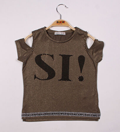 Toontoy Kız Çocuk SI Baskılı Şeritli Tişört