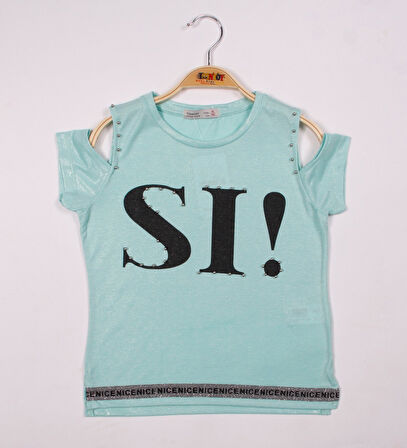 Toontoy Kız Çocuk SI Baskılı Şeritli Tişört