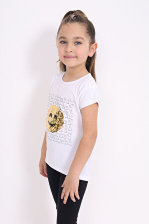 Toontoy Kız Çocuk Gülen Yüz Pullu Nakış Tişört