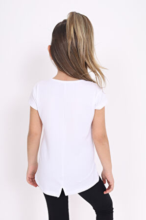 Toontoy Kız Çocuk Gülen Yüz Pullu Nakış Tişört