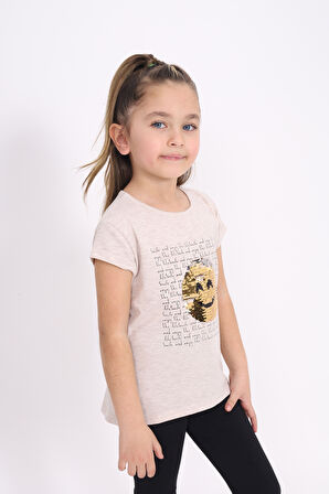 Toontoy Kız Çocuk Gülen Yüz Pullu Nakış Tişört